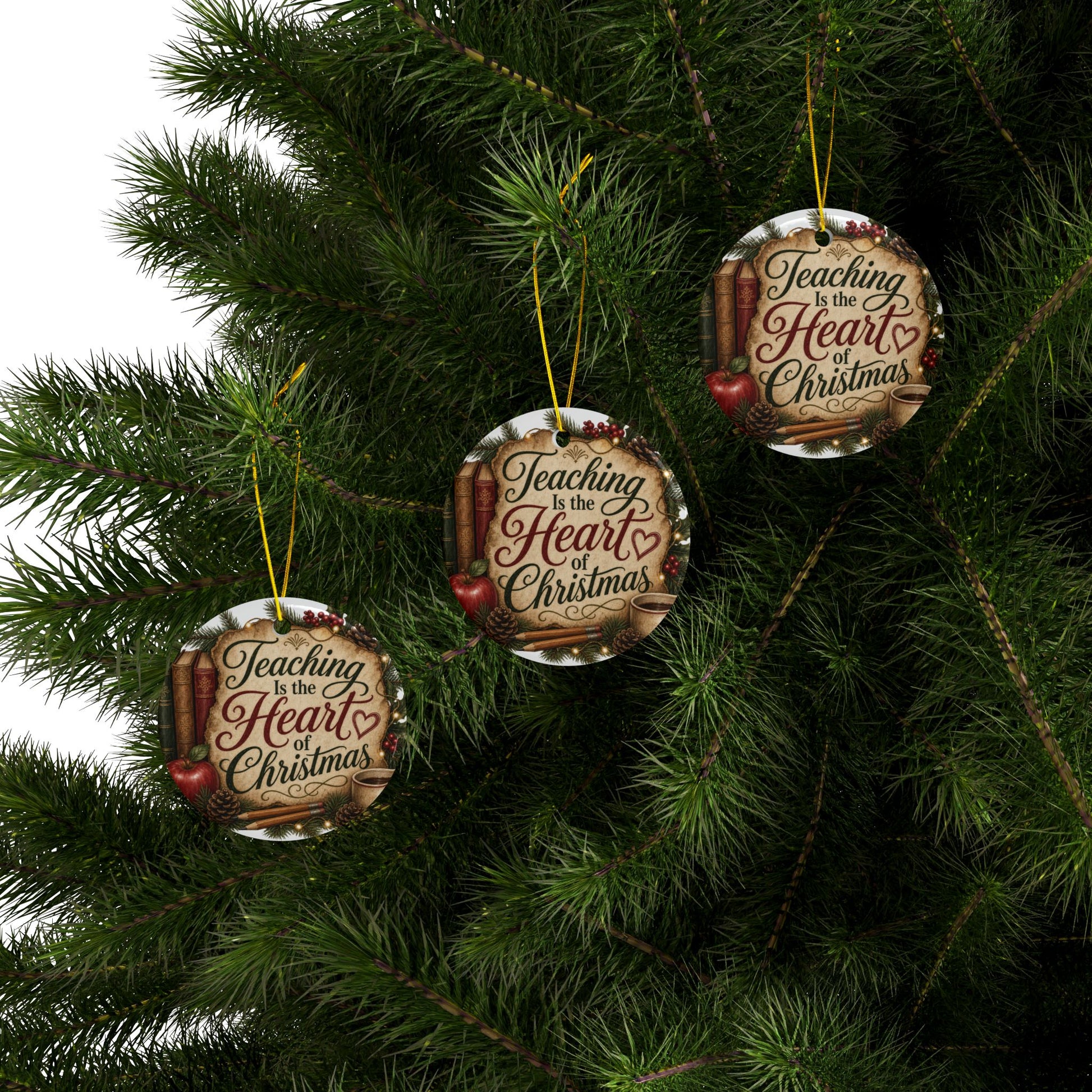 Teaching Is the Heart of Christmas Teacher Ornament featuring the Teaching Is the Heart of Christmas design – styled holiday display