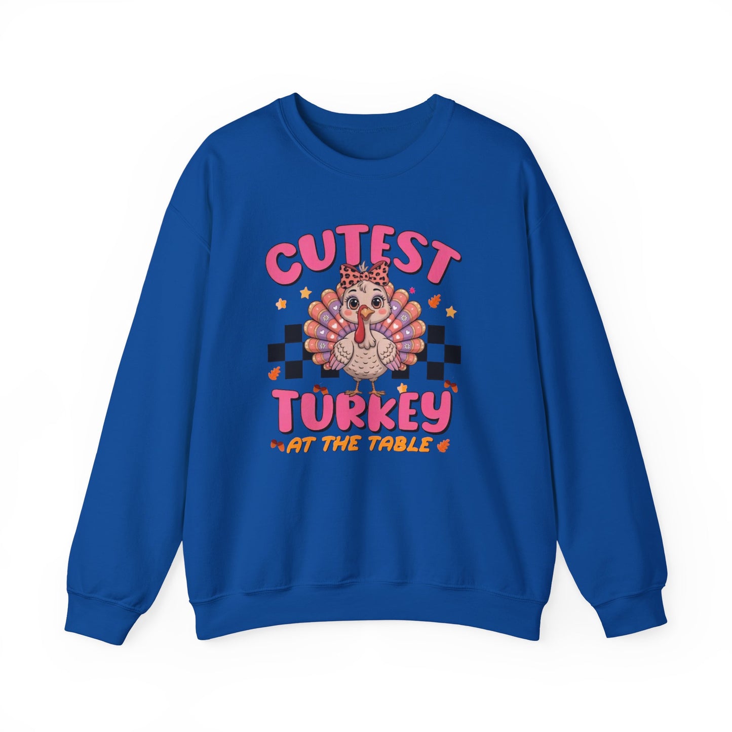 Chic Retro Turkey Thanksgiving Sweatshirt: Cutest At The Table – Cozy Crewneck in Purple, Pink, & More Colors for Holiday Family Gatherings