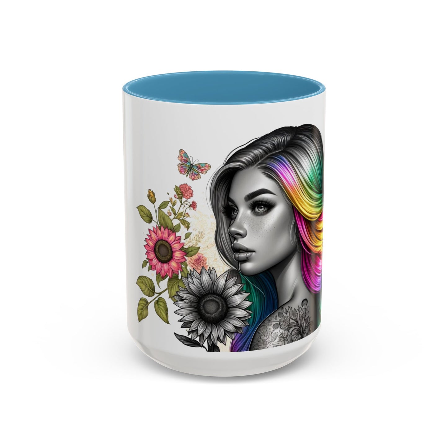 Colorful Floral Art Accent Coffee Mug - 11oz & 15oz