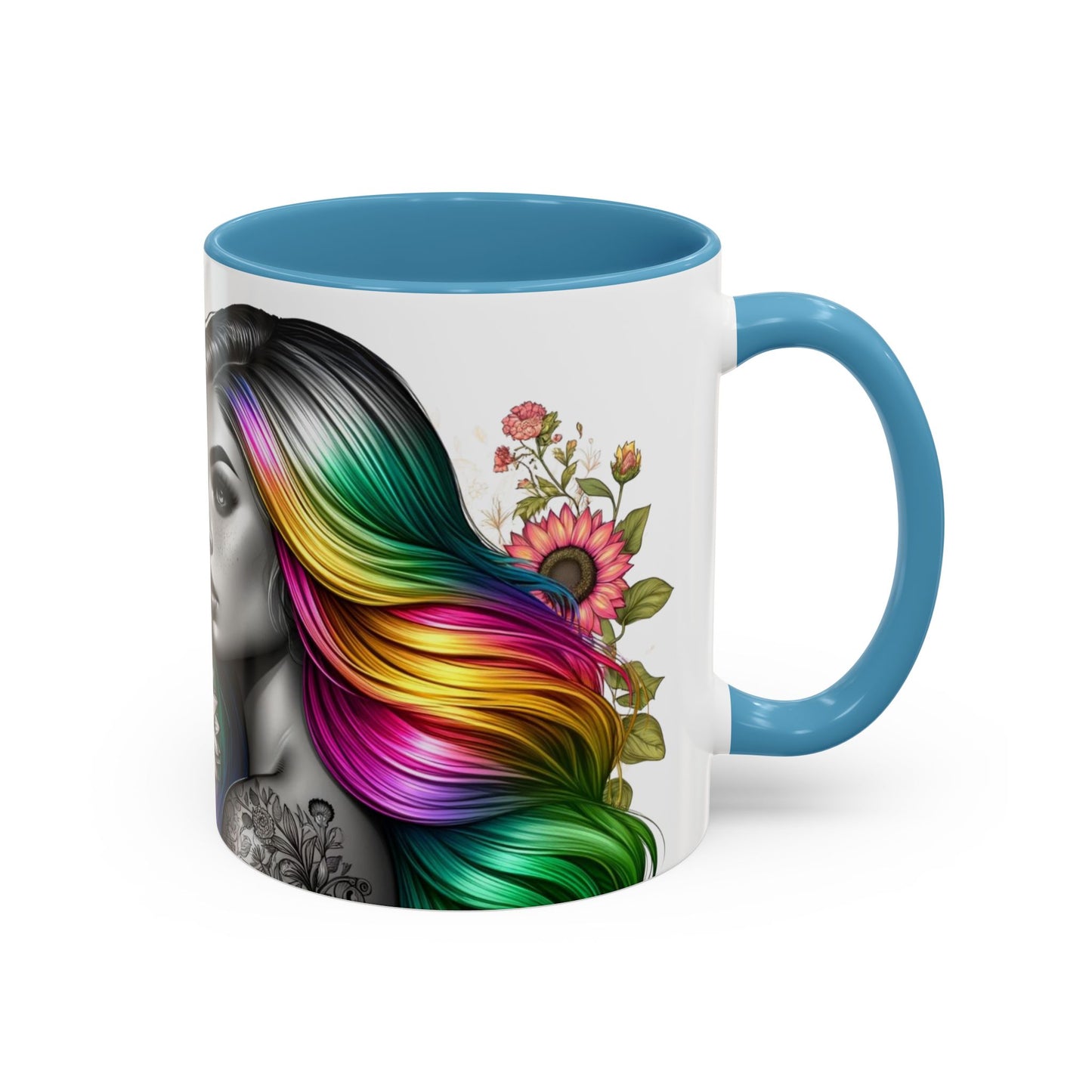 Colorful Floral Art Accent Coffee Mug - 11oz & 15oz