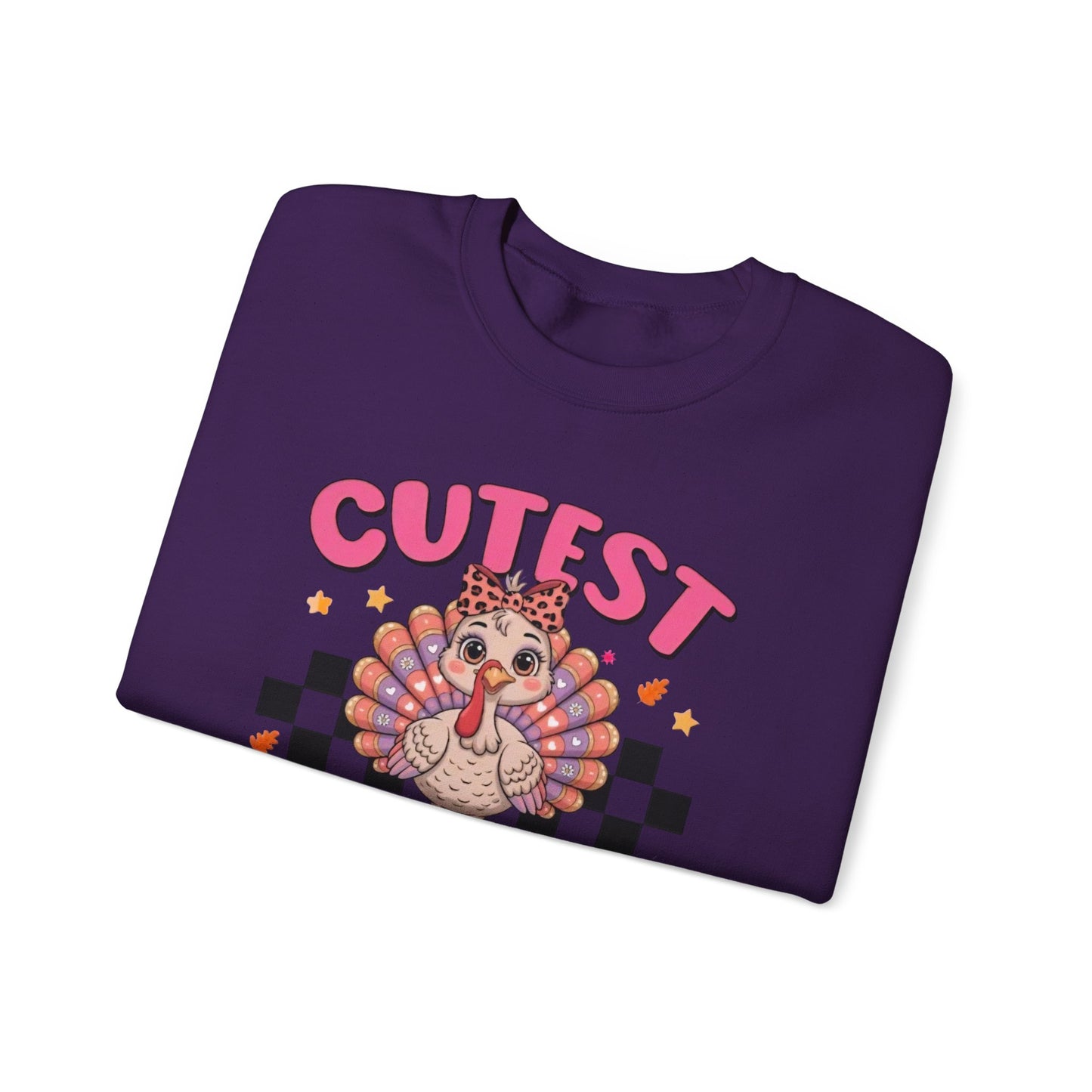 Chic Retro Turkey Thanksgiving Sweatshirt: Cutest At The Table – Cozy Crewneck in Purple, Pink, & More Colors for Holiday Family Gatherings