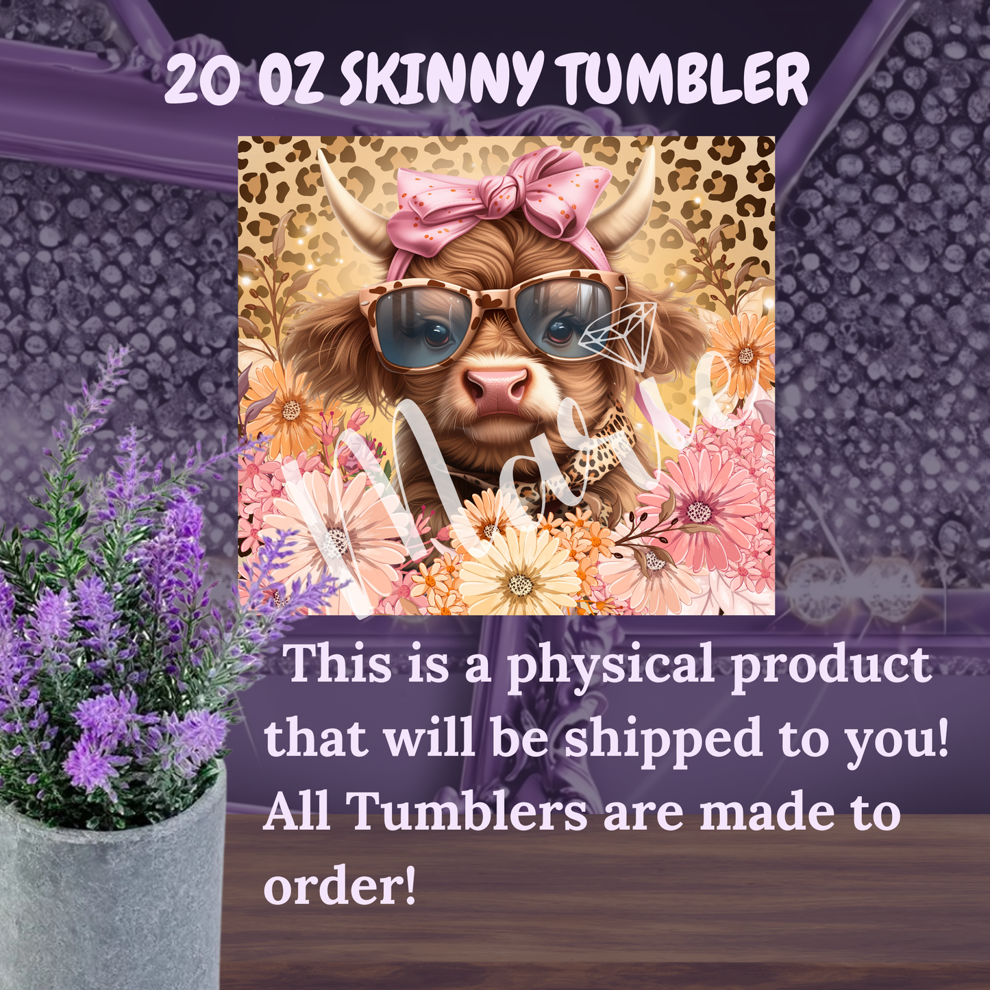 Highland Cow Tumbler 20 oz – Floral Leopard Cow Cup, Country Girl Gift, Cute Farm Cow Skinny Tumbler, Western Boho Cow Cup