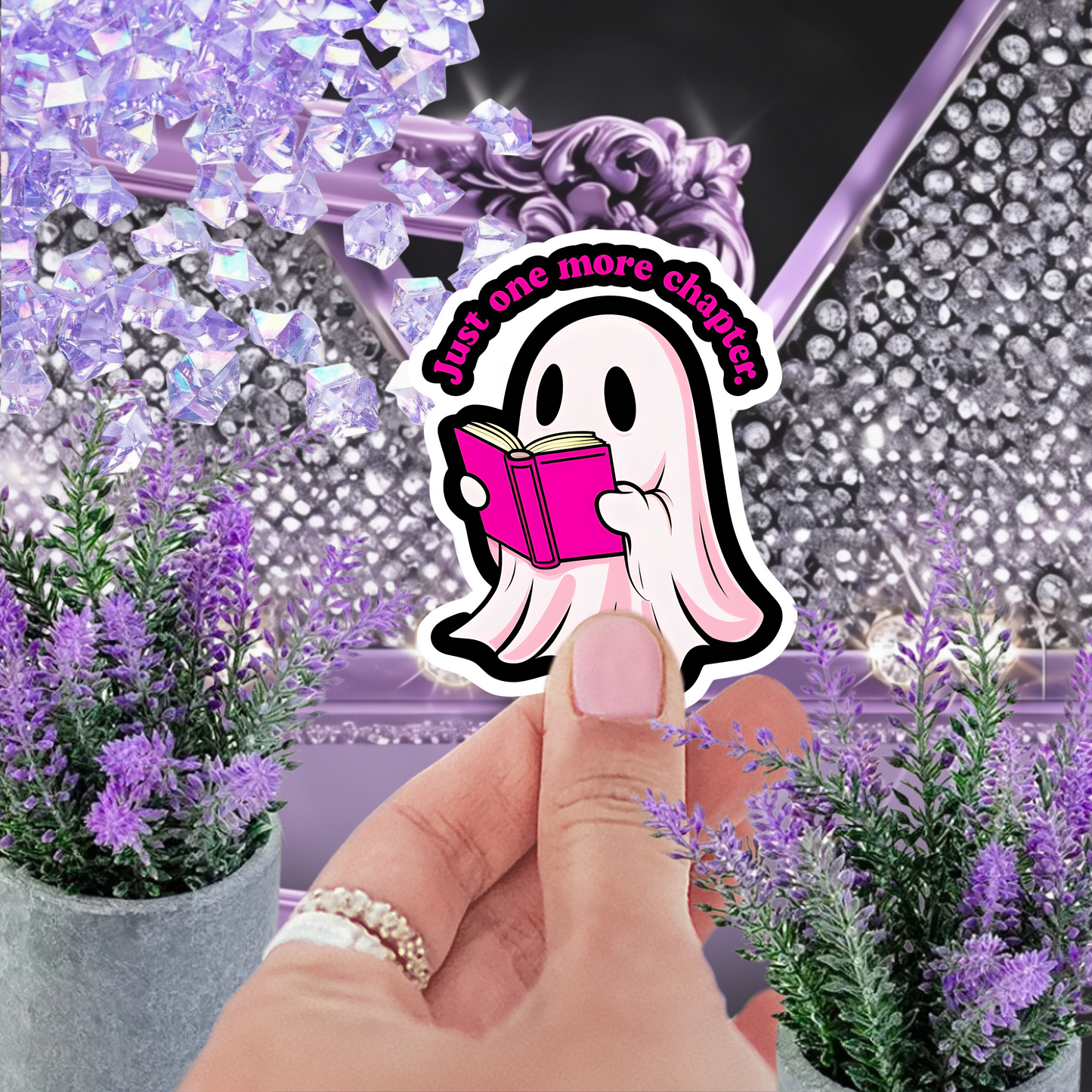 Just One More Chapter" Ghost Sticker - Book Lover's Cute Decal for Laptops & Journals