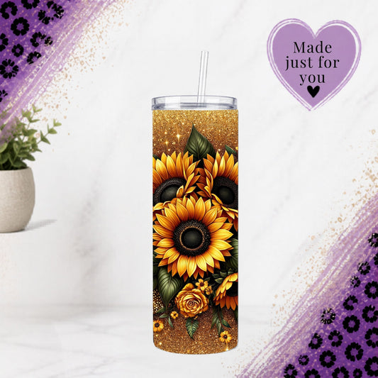 Western Leopard 20Oz Tumbler And Gold Glitter Sunflower 30Oz Cup Set Animal Print Drinkware Luxe Cowgirl Gift For Her with sunflower design