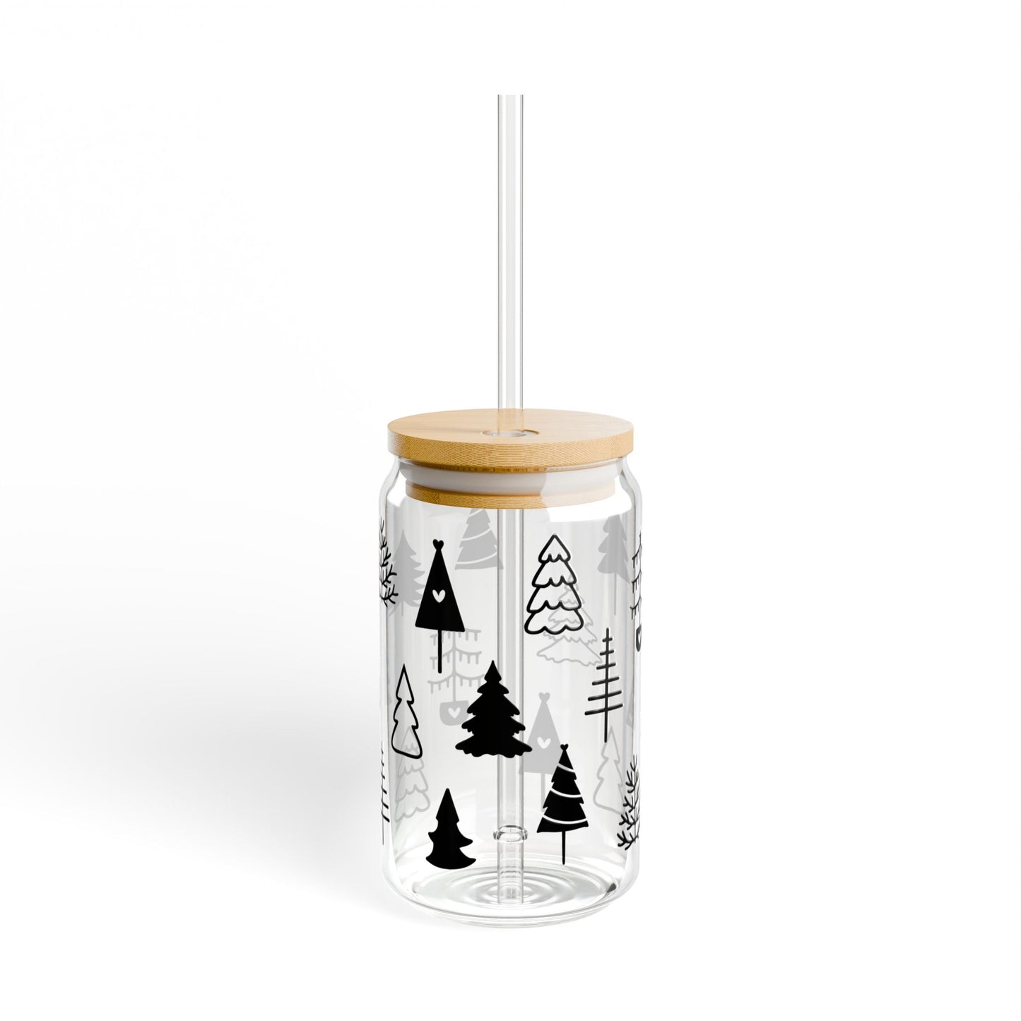 Vintage Christmas Trees Libbey Glass 16oz Can Cup – Aesthetic Holiday Iced Coffee Cup with Lid & Straw, Festive Gift for Her