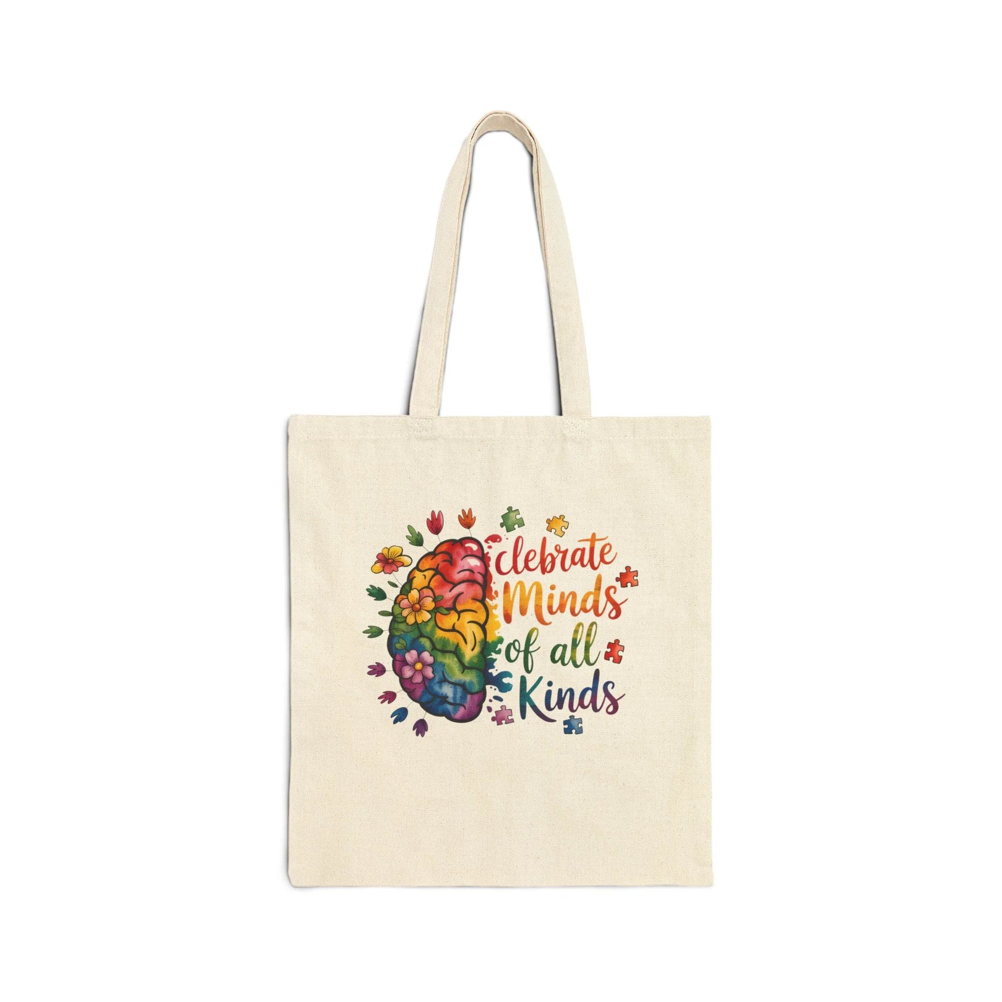 Autism Awareness Tote Bag, Celebrate Minds of All Kinds, Neurodiversity Brain Canvas Bag, Teacher Appreciation Gift, Neurodivergent Pride by Printify