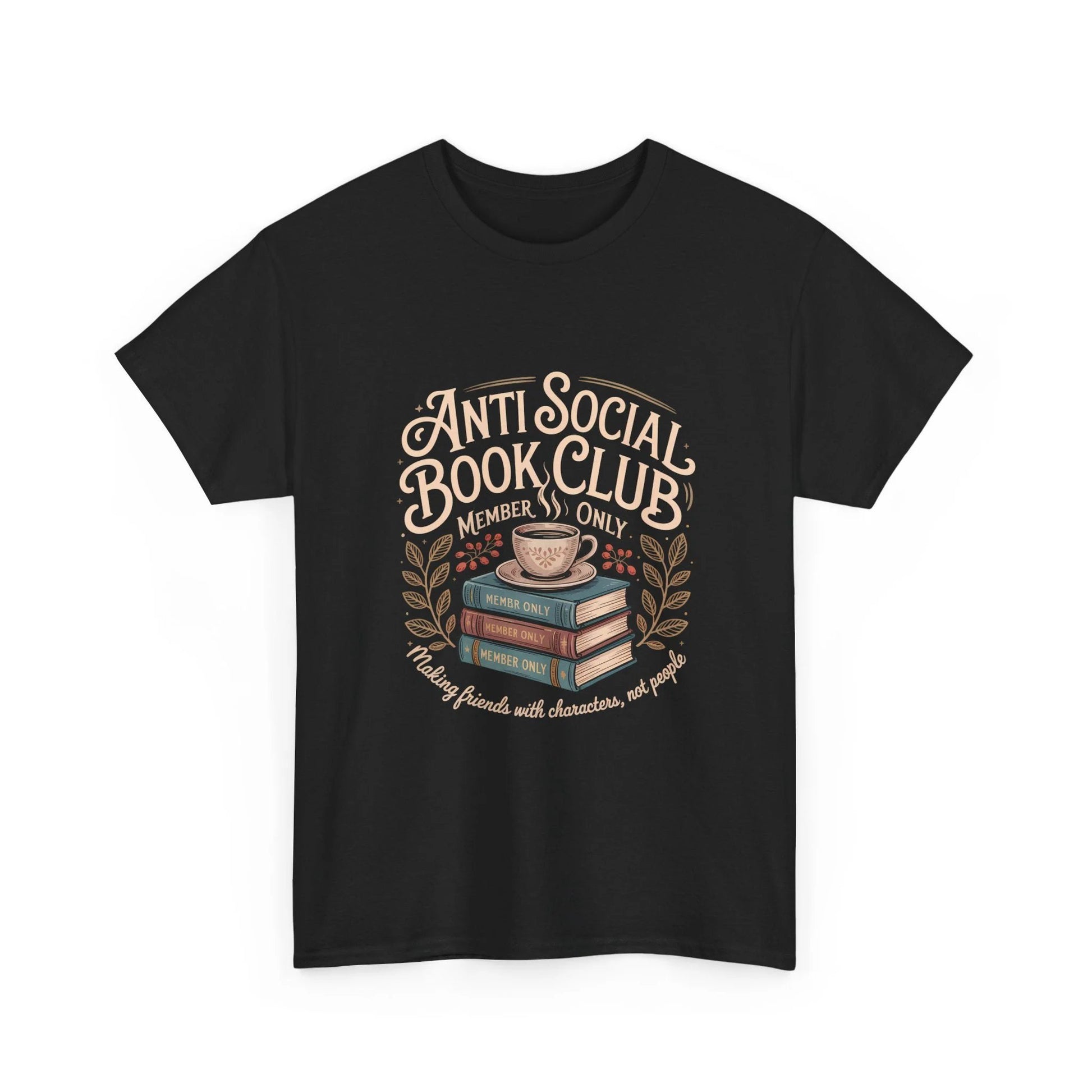 Book Lover Tee — "Anti Social Book Club" Coffee & Books Graphic Shirt by Printify