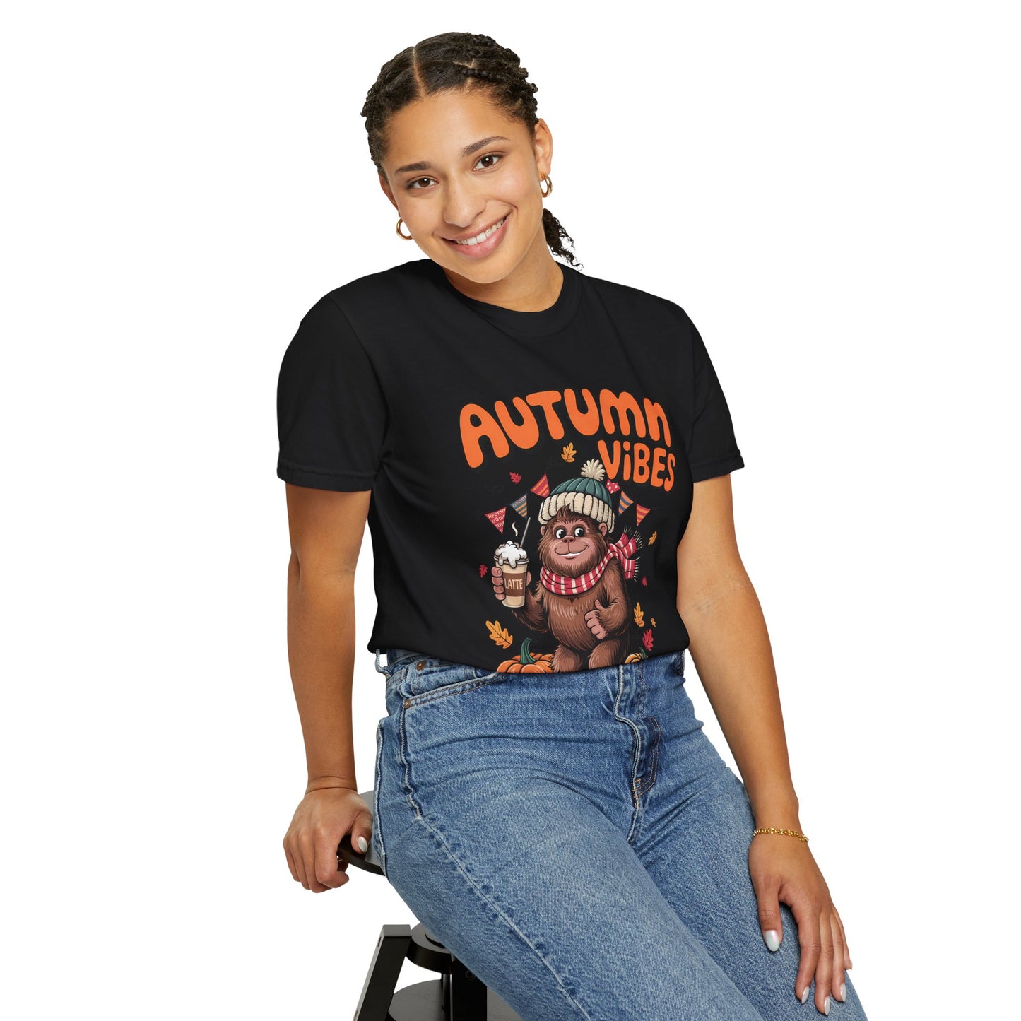 Autumn Vibes Bigfoot T-shirt - Cozy Cryptid and Pumpkin Spice Graphic Tee
