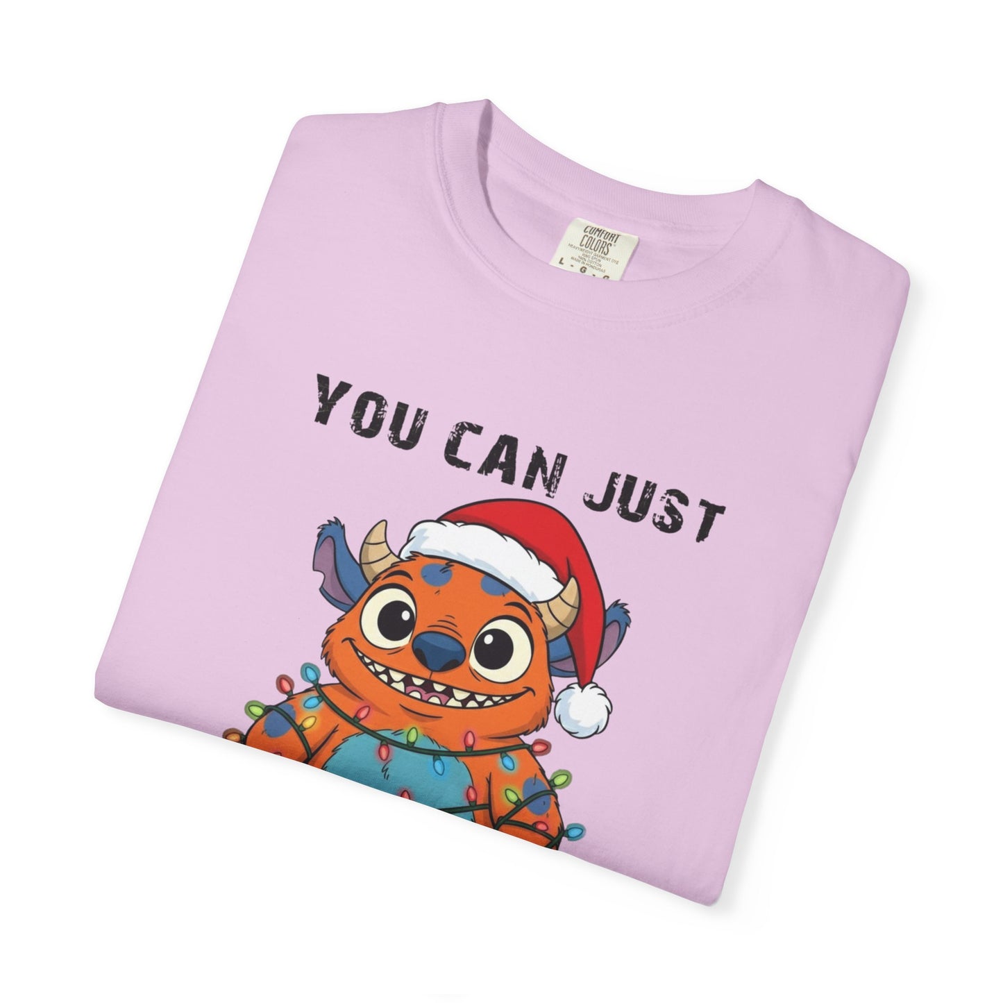 Funny Christmas Monster T-Shirt: Holiday Lights Alien Creature with Santa Hat | Adult & Kid Festive Gag Gift Tee