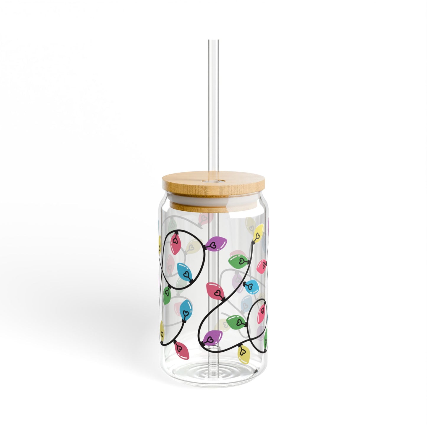 Christmas Lights Libbey Glass 16oz Can Cup – Cute Colorful Holiday Tumbler with Lid & Straw, Festive Gift for Her or Teacher