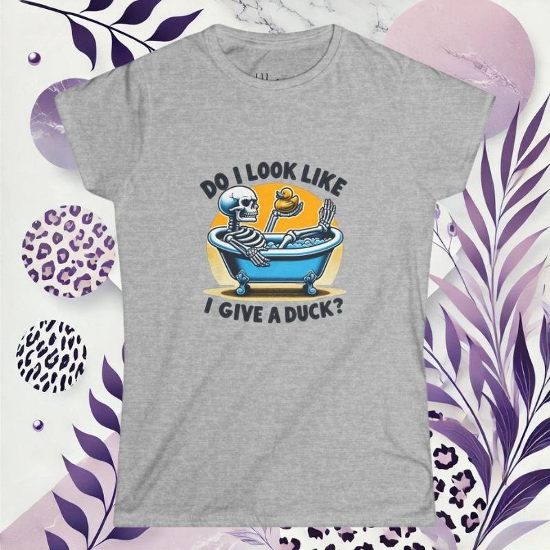 Graphic Tee Shirt Funny Duck Skeleton in Blue Bath Tub Design Women's Softstyle Tee