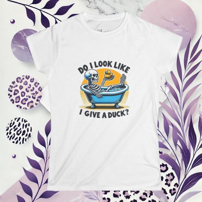 Graphic Tee Shirt Funny Duck Skeleton in Blue Bath Tub Design Women's Softstyle Tee