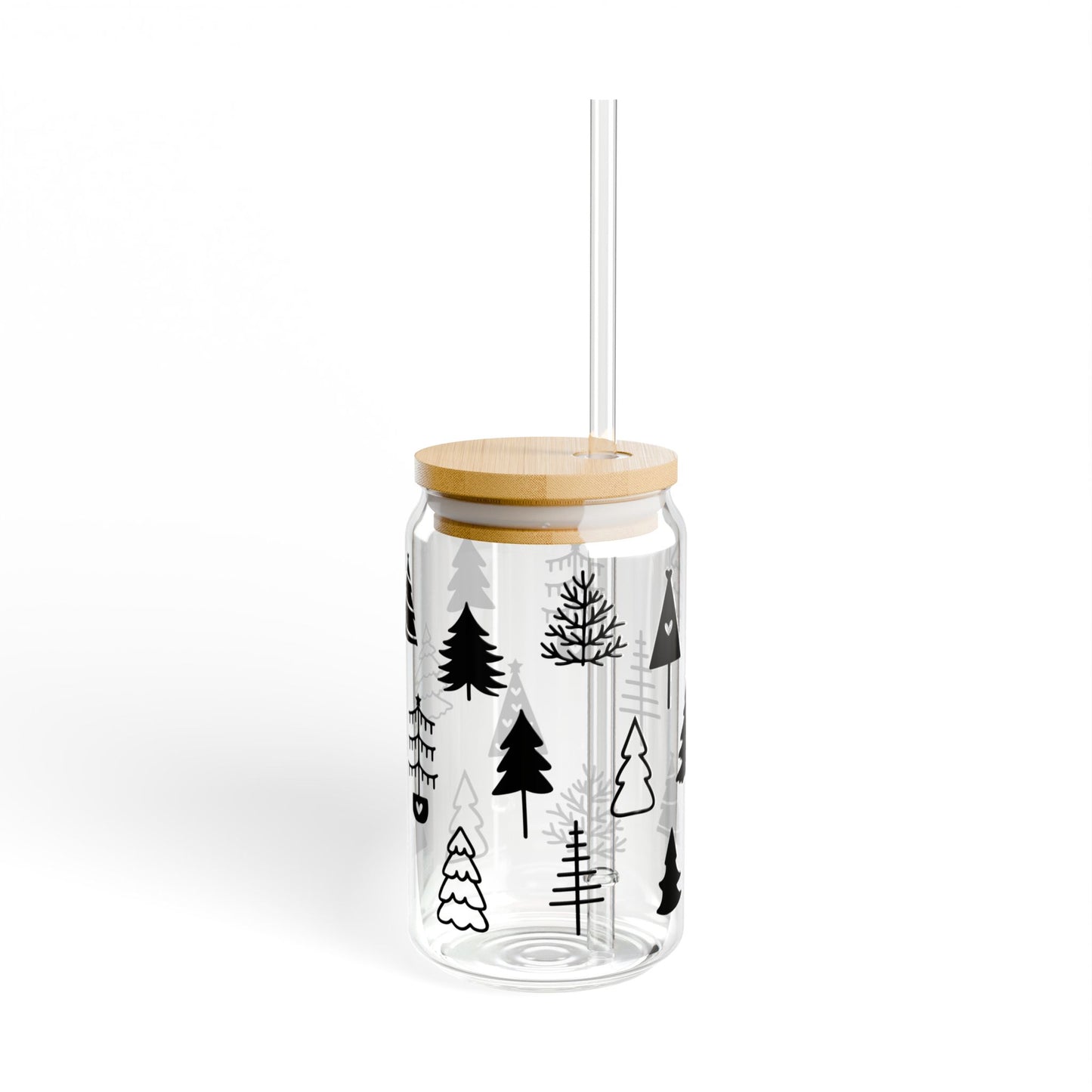Vintage Christmas Trees Libbey Glass 16oz Can Cup – Aesthetic Holiday Iced Coffee Cup with Lid & Straw, Festive Gift for Her