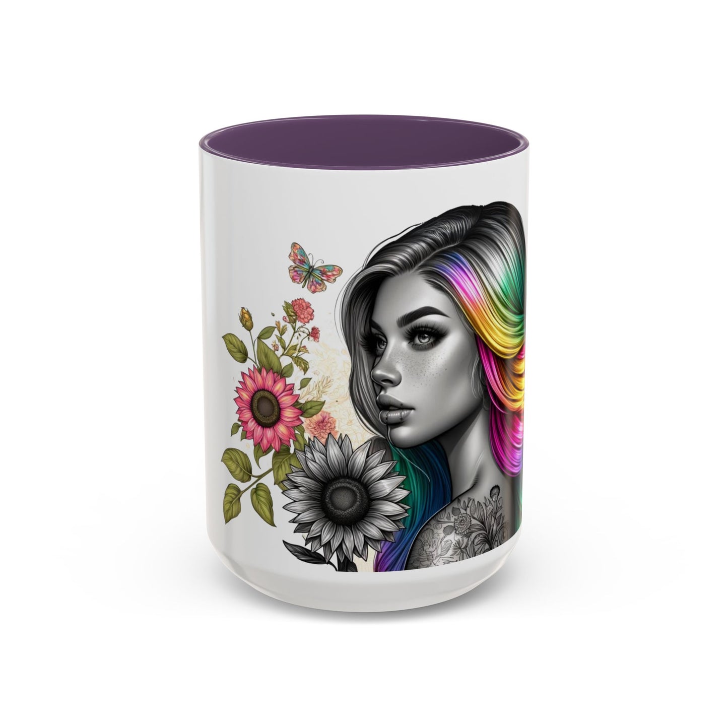 Colorful Floral Art Accent Coffee Mug - 11oz & 15oz