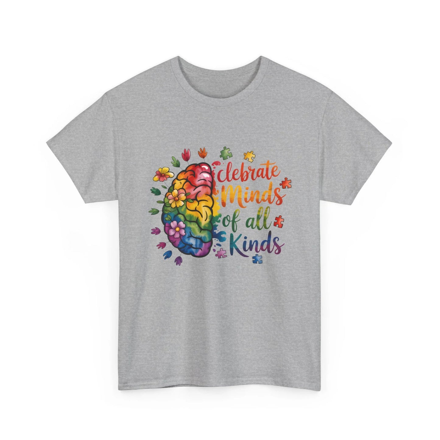 Celebrate All Kinds Autism Awareness Unisex Heavy Cotton Tee – Neurodiversity Pride Gift Shirt by Printify