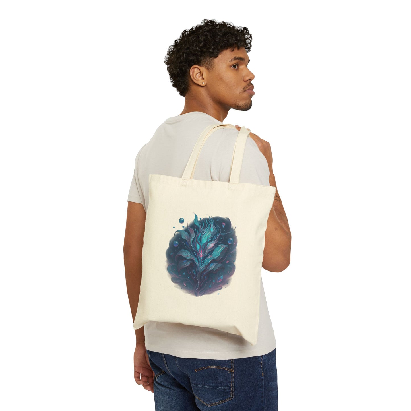 Fantasy Galaxy Leaf Tote Bag – Trippy Cosmic Plant Print, Aesthetic Artcore Canvas Bag, Surreal Nature Shopper, Spacecore Gift