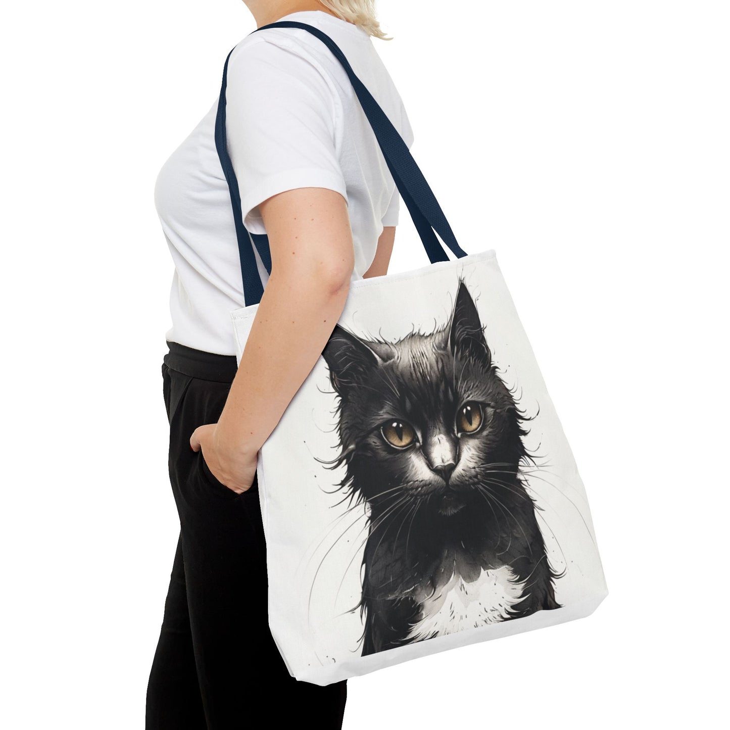 Elegant Black Cat Portrait Tote Bag - Stylish Reusable Shopping Bag for Cat Lovers