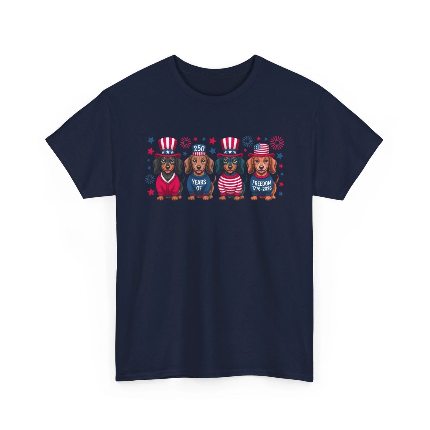 Patriotic Dachshunds Tee - Cute 4th of July Dogs in USA Hats Shirt by Printify