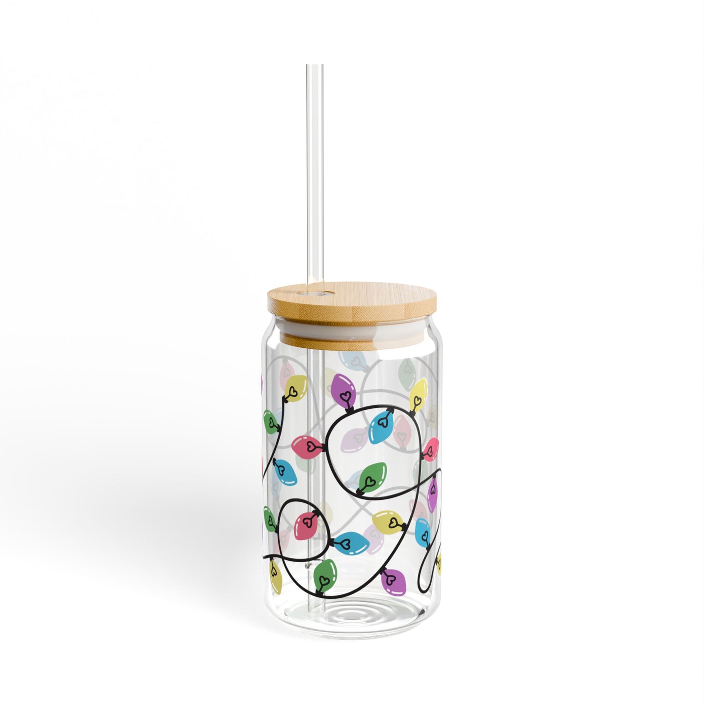 Christmas Lights Libbey Glass 16oz Can Cup – Cute Colorful Holiday Tumbler with Lid & Straw, Festive Gift for Her or Teacher