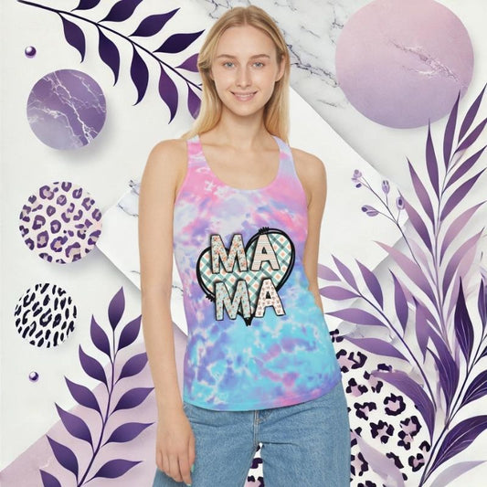 Cute Tie Dye Racerback Tank Top for Moms - 'MAMA' Design - Summer Fashion