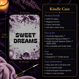 Sweet Dreams Handmade 7-Inch Kindle Paperwhite Case showing sweet dreams kindle case artwork with purple floral kindle cover, sweet dreams kindle case, personalized kindle case