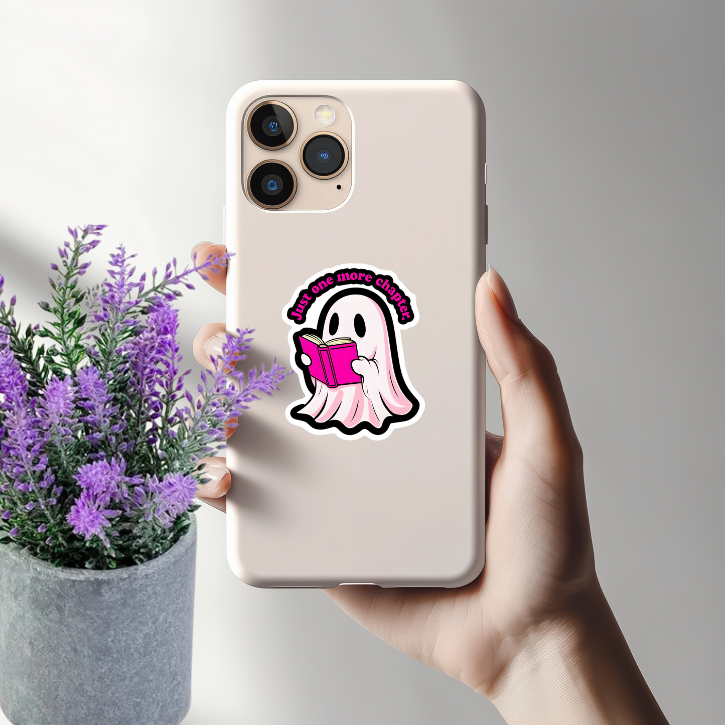 Just One More Chapter" Ghost Sticker - Book Lover's Cute Decal for Laptops & Journals