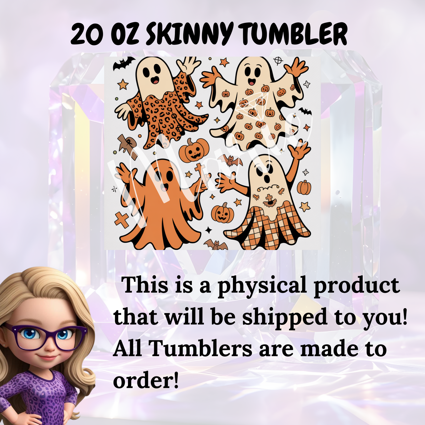 Retro Halloween Ghosts 20oz Skinny Tumbler, Spooky Season Drinkware, Cute Pumpkin Ghost Physical Tumbler, Made to Order Gift