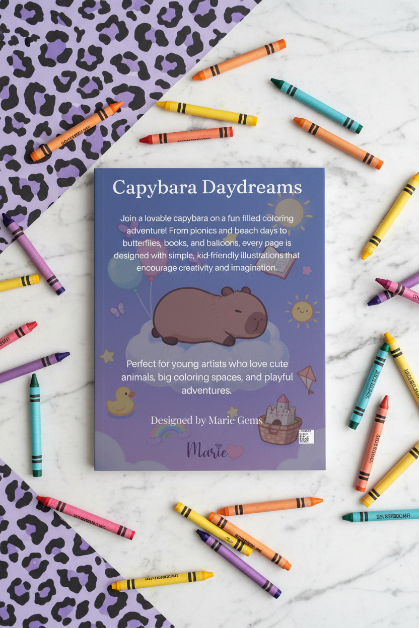 Cute Capybara Coloring Book | 12 Adorable Designs for Kids & Adults