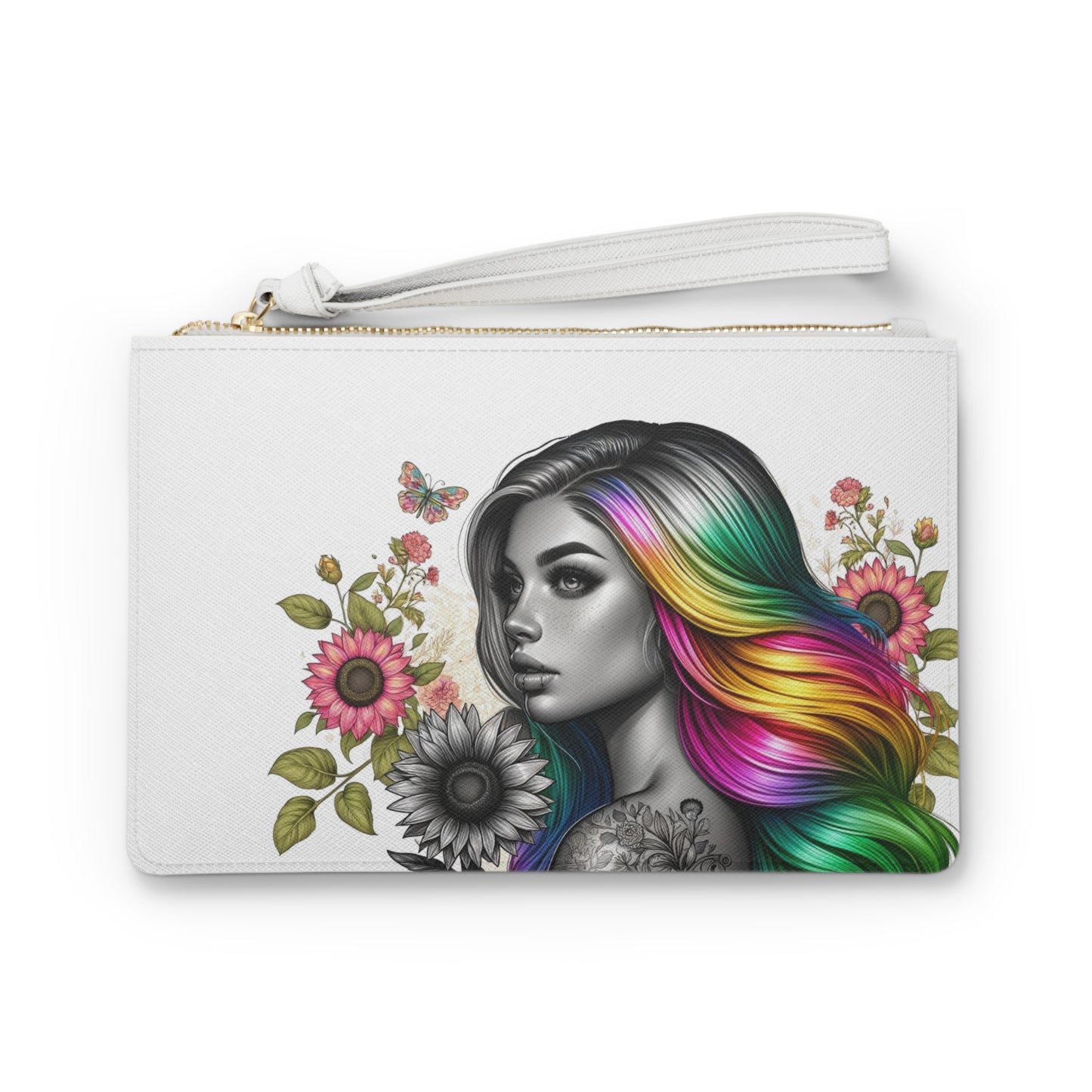 Colorful Floral Clutch Bag | Vibrant Art Design with Floral Accents