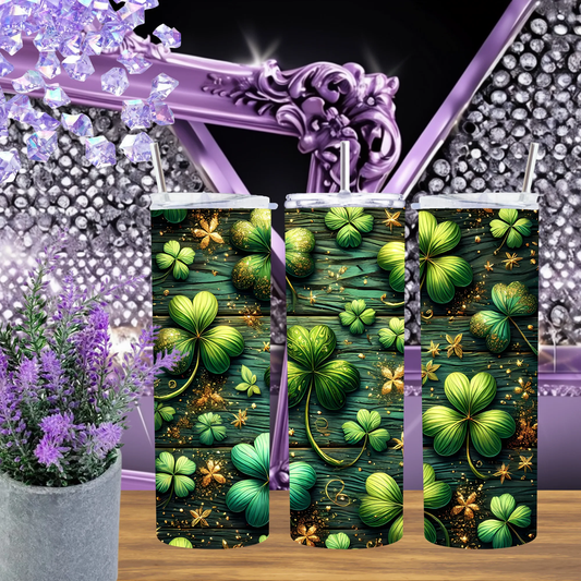 Rustic Wood Shamrock 20oz Tumbler Green Glitter Clover St Patricks Day Drinkware Lucky Green Wood Grain Gift by Marie Gems