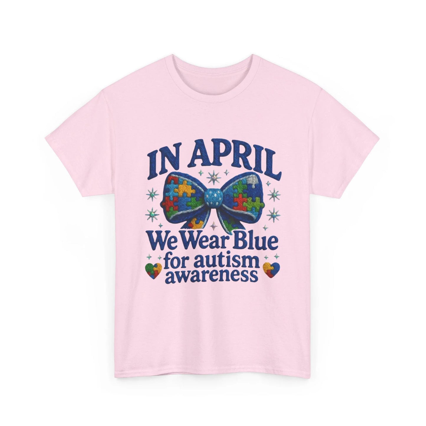 In April We Wear Blue for Autism Awareness Unisex Heavy Cotton Tee – Neurodiversity Month Support Shirt by Printify