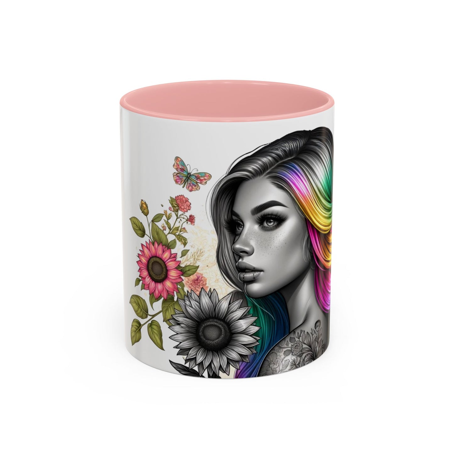 Colorful Floral Art Accent Coffee Mug - 11oz & 15oz