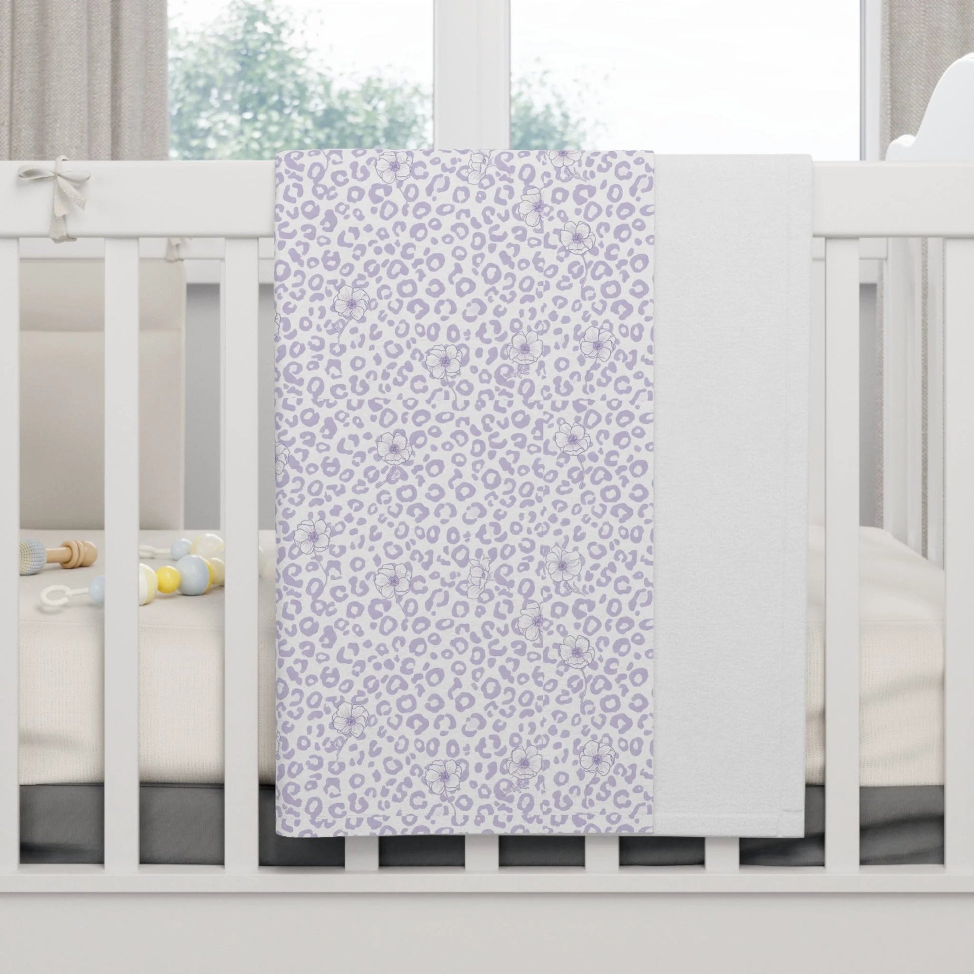 Lilac Leopard Anemone Baby Blanket — Soft Fleece Infant Throw by Printify