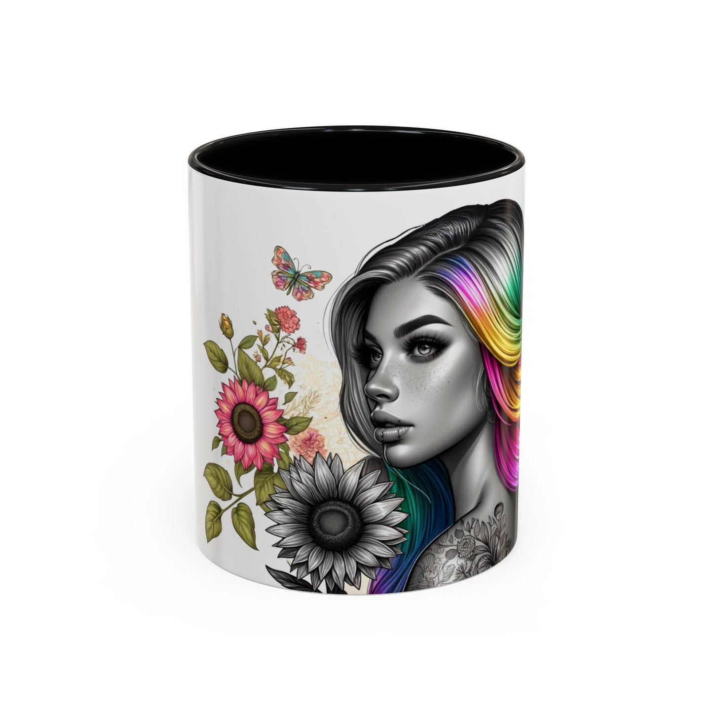 Colorful Floral Art Accent Coffee Mug - 11oz & 15oz