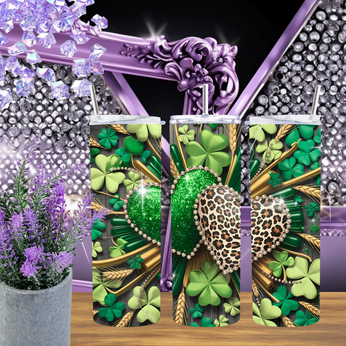 Emerald Lucky Leopard 20oz Tumbler And Green Cheetah 30oz Cup St Patrick Day Drinkware Gift For Her by Marie Gems