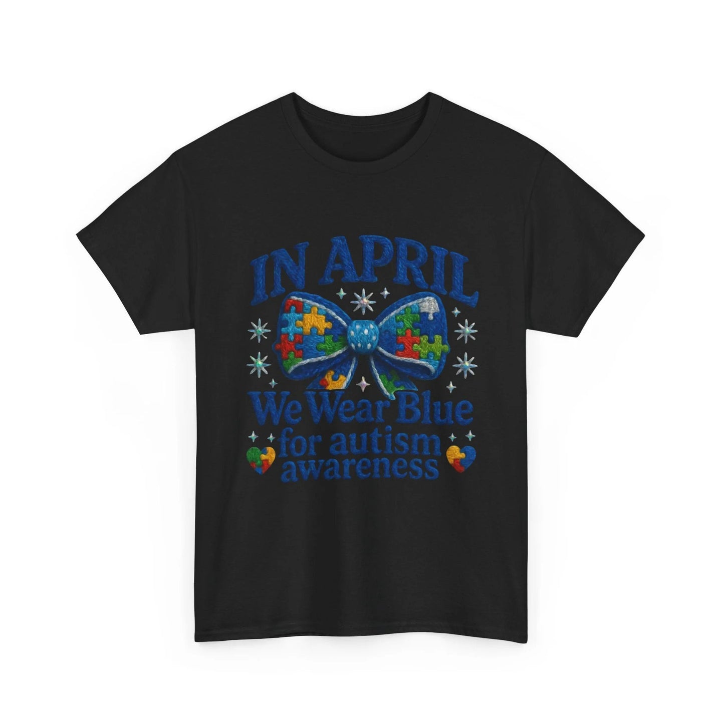 In April We Wear Blue for Autism Awareness Unisex Heavy Cotton Tee – Neurodiversity Month Support Shirt by Printify