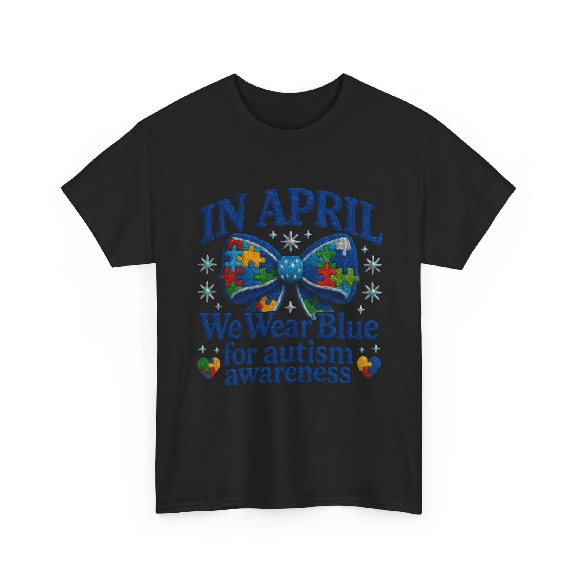 In April We Wear Blue for Autism Awareness Unisex Heavy Cotton Tee – Neurodiversity Month Support Shirt by Printify