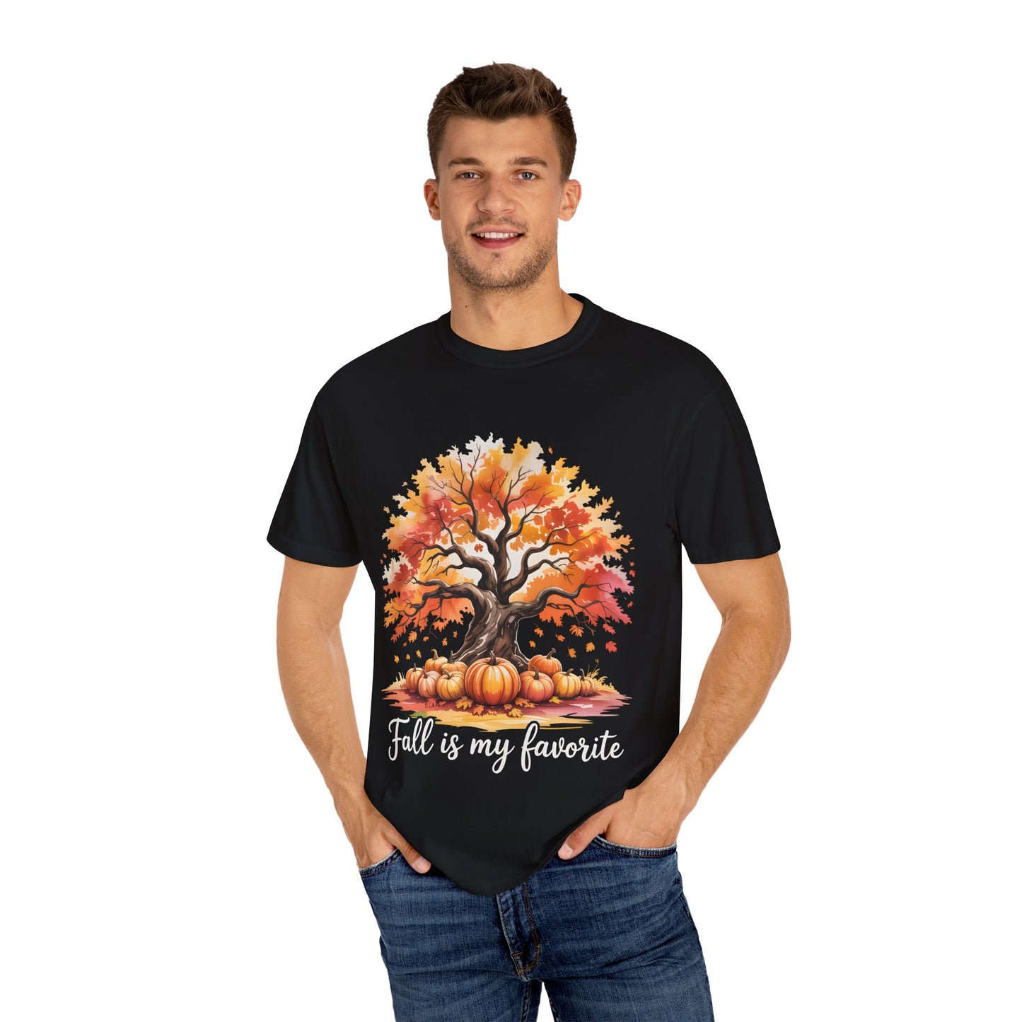 Cozy Fall Vibes Comfort Colors T-shirt - Autumn Tree with Pumpkins Graphic Tee