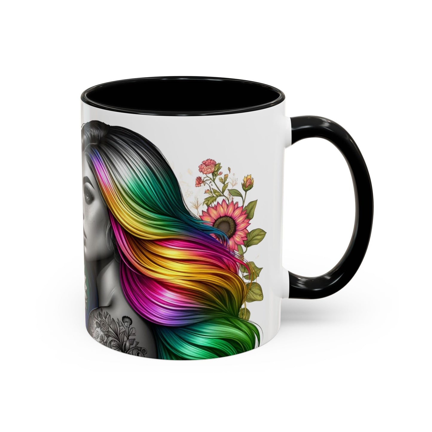 Colorful Floral Art Accent Coffee Mug - 11oz & 15oz