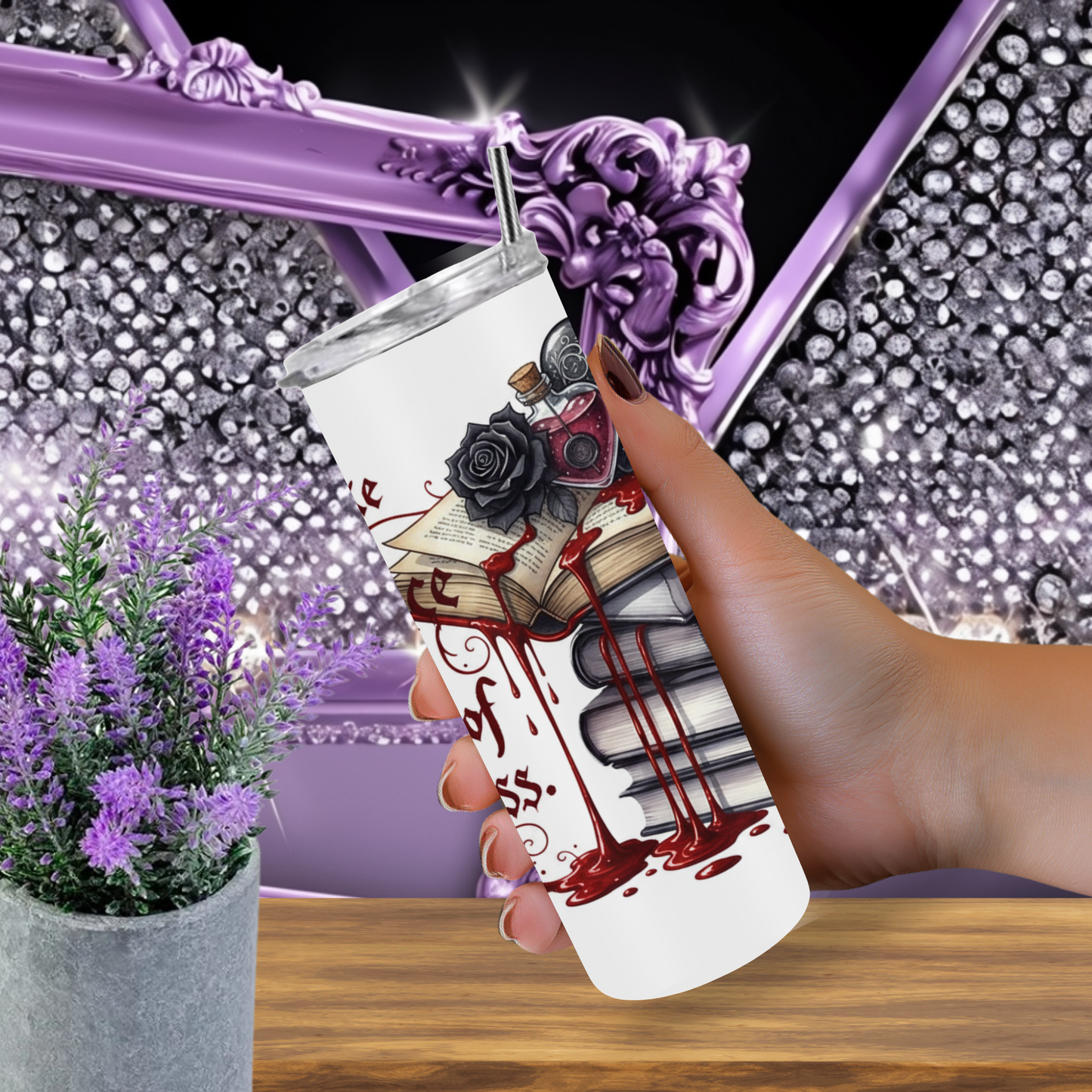 I'll Take My Romance with a Side of Darkness" 20oz Tumbler, Gothic Bookish Gift for Dark Romance Reader, Spooky Book Lover