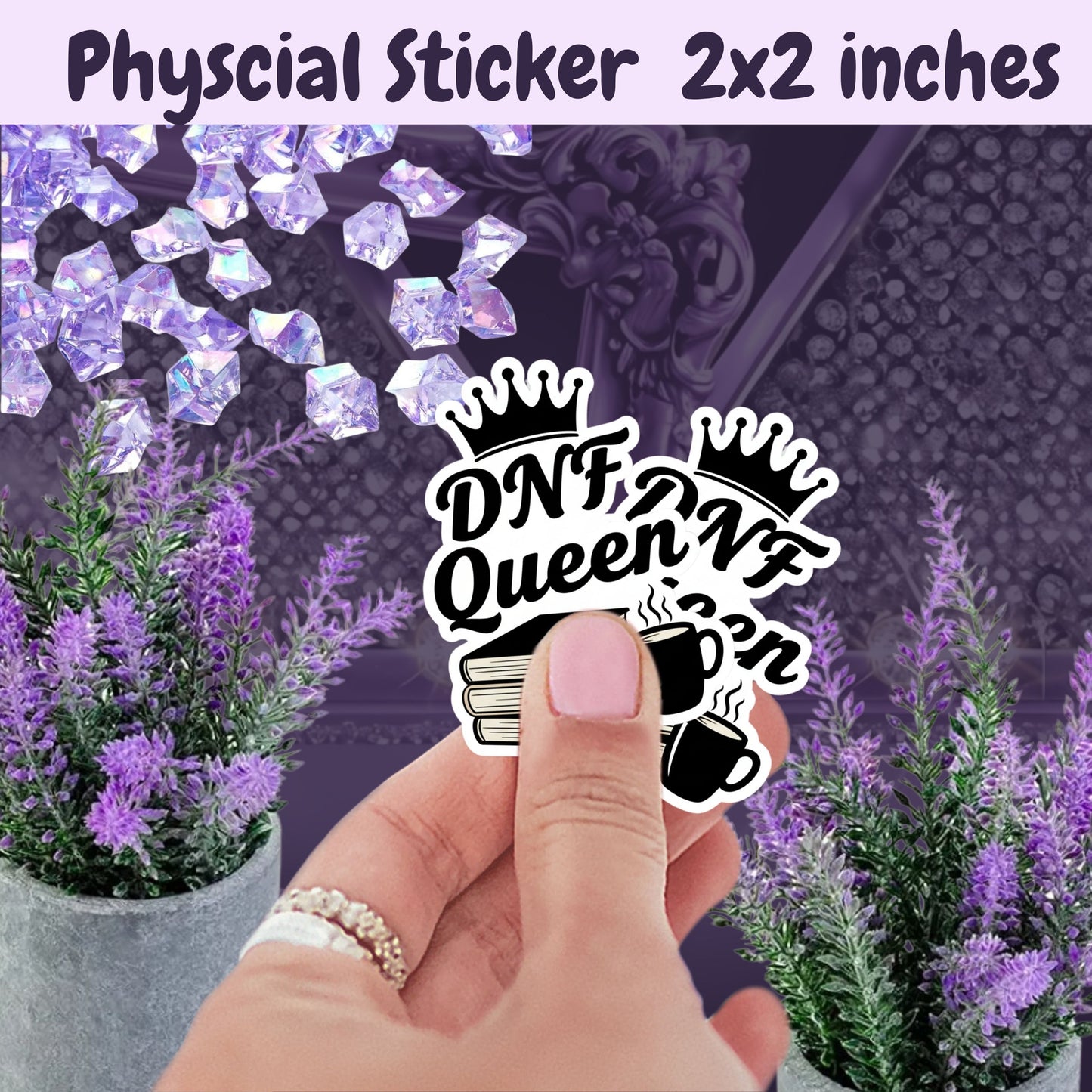 DNF Queen Sticker – Funny Bookish Sticker for Book Lovers with Crown and Coffee – BookTok Sticker for Readers