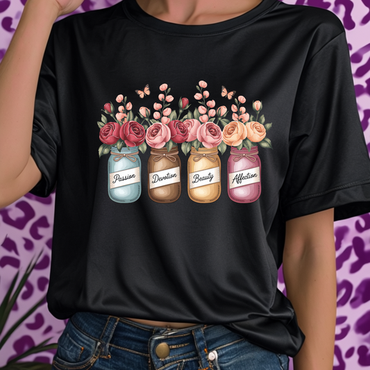 Rose & Honeysuckle June Birth Flower T-Shirt: Elegant Floral Design Tee for Women