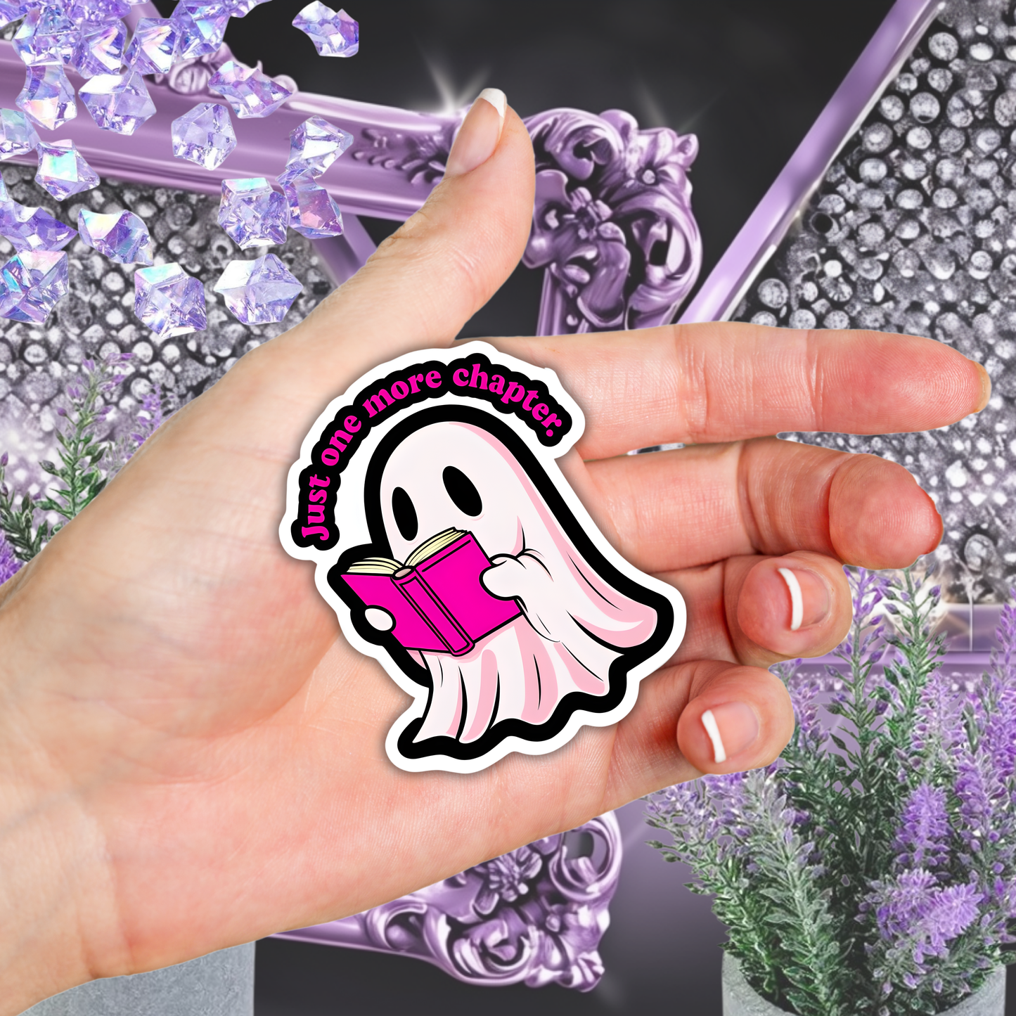 Just One More Chapter" Ghost Sticker - Book Lover's Cute Decal for Laptops & Journals