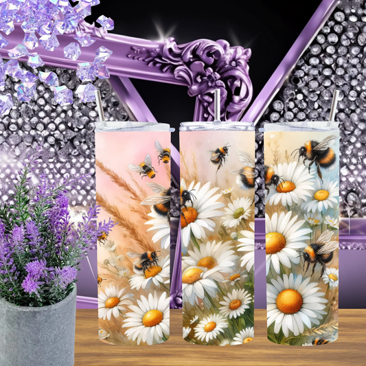 Golden Meadow Bee 20oz Tumbler And 30oz Daisy Cup Set Honeybee Aesthetic Drinkware For Nature Lovers by Marie Gems