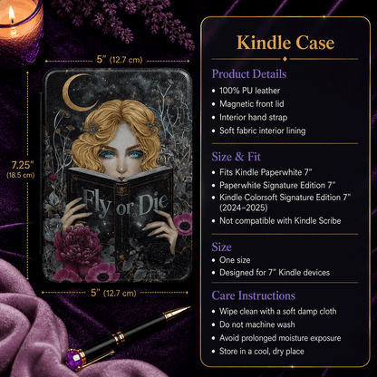 Gothic Made-to-Order 7-Inch Kindle Paperwhite Case showing gothic kindle case artwork with personalized kindle case, dark academia accessory, kindle paperwhite case, product image