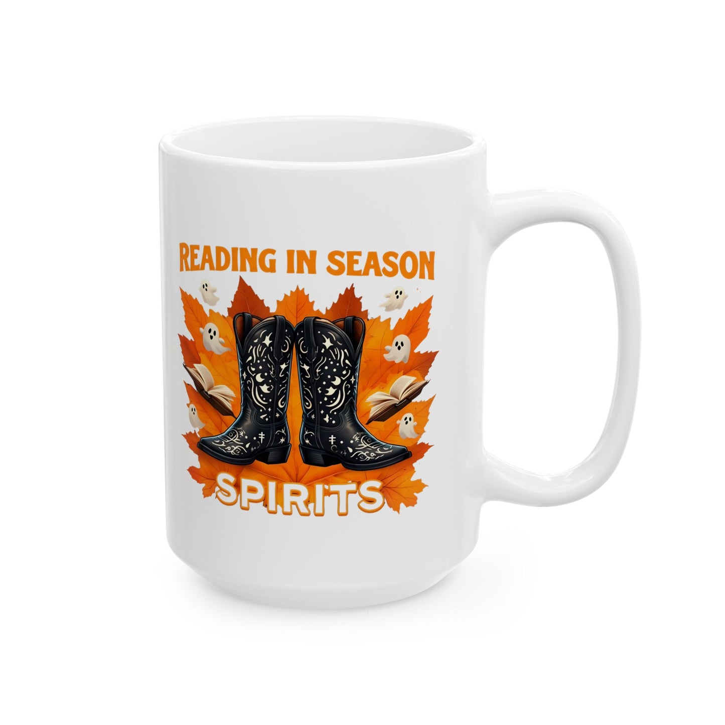 Western Book Lover Mug, Halloween Reading Mug, Cowboy Boots Fall Mug, Spooky Season Coffee Cup, Cozy Bookworm Mug, Literary Drinkware