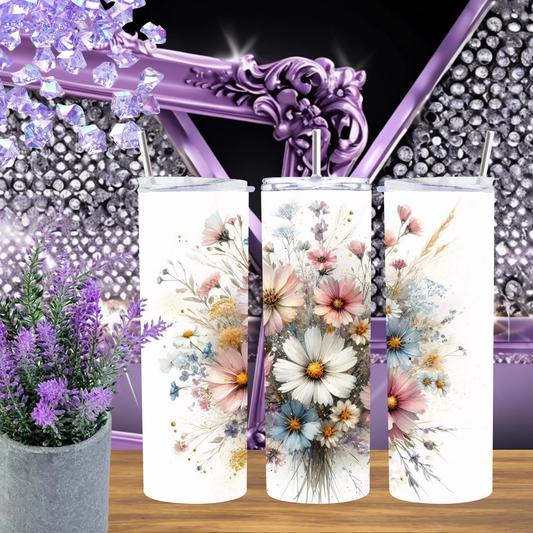 Ethereal Wildflower 20oz Tumbler Botanical Sketch Drinkware Soft Meadow Pastel Floral Minimalist Gift For Her by Marie Gems