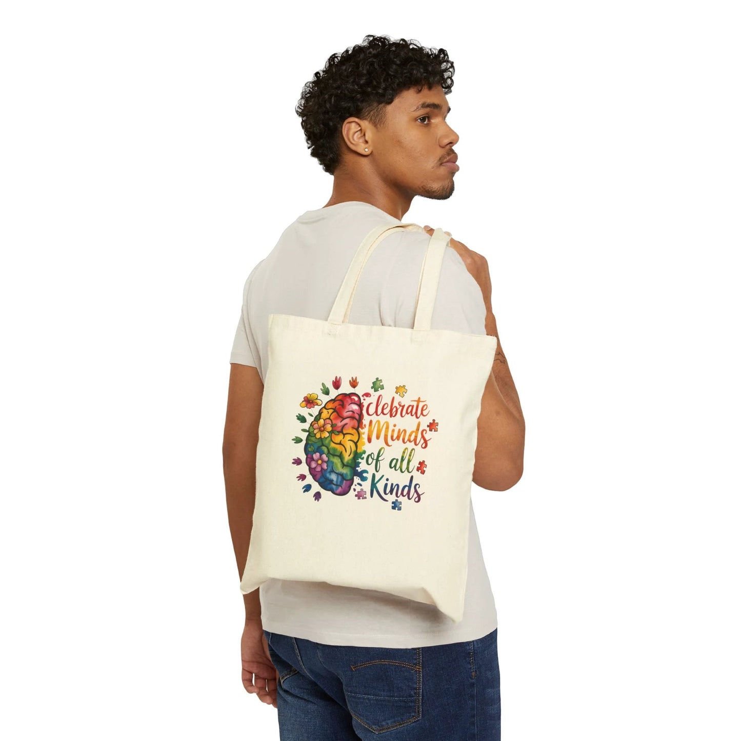 Autism Awareness Tote Bag, Celebrate Minds of All Kinds, Neurodiversity Brain Canvas Bag, Teacher Appreciation Gift, Neurodivergent Pride by Printify
