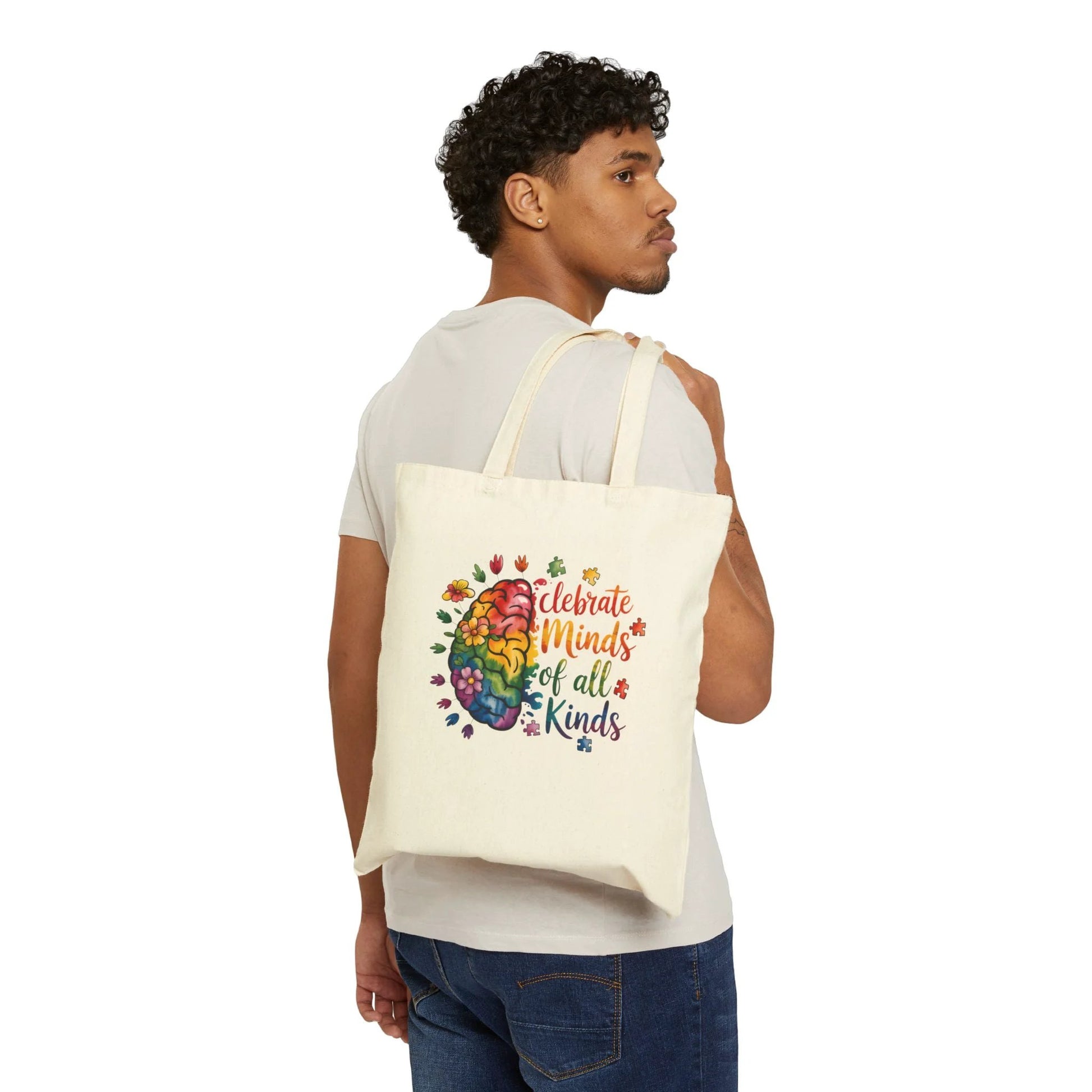 Autism Awareness Tote Bag, Celebrate Minds of All Kinds, Neurodiversity Brain Canvas Bag, Teacher Appreciation Gift, Neurodivergent Pride by Printify