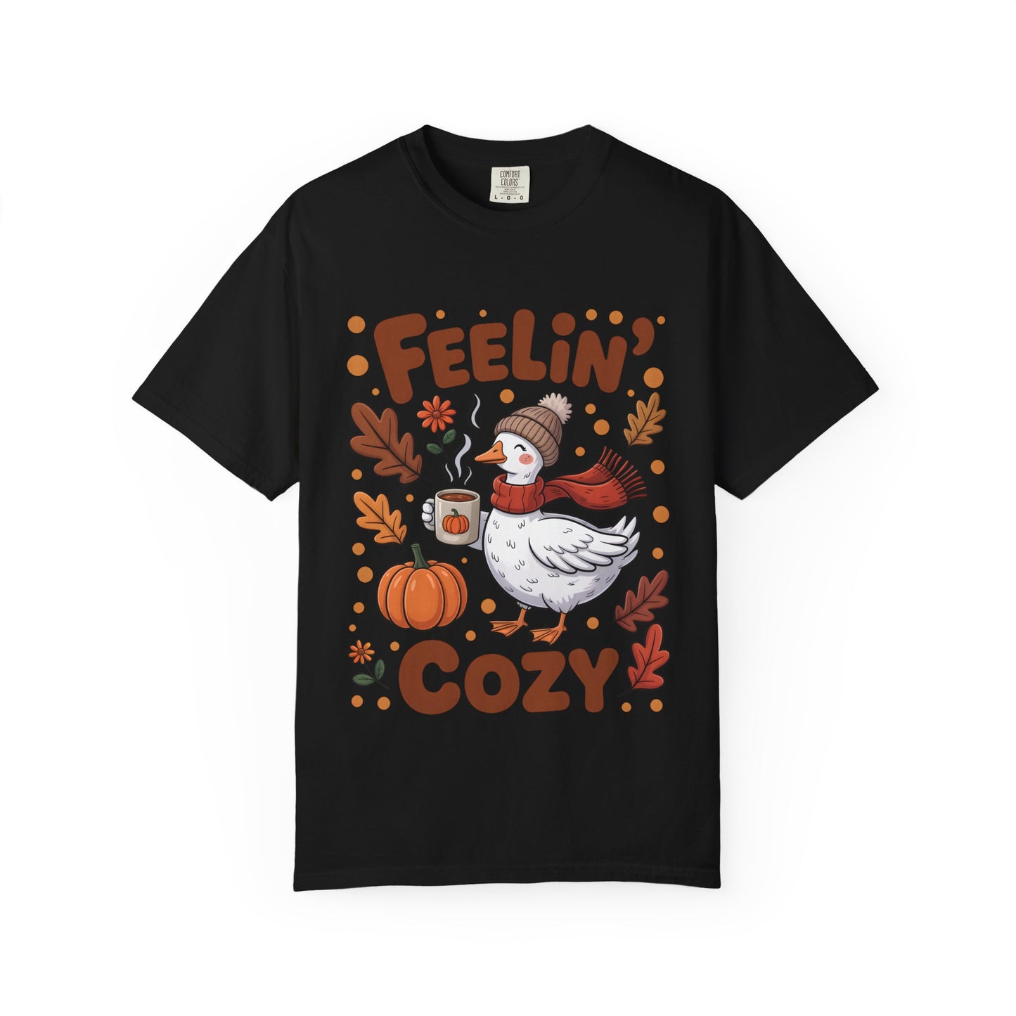 Feelin' Cozy Comfort Colors T-shirt - Autumn Duck with Pumpkin Spice Latte Graphic Tee